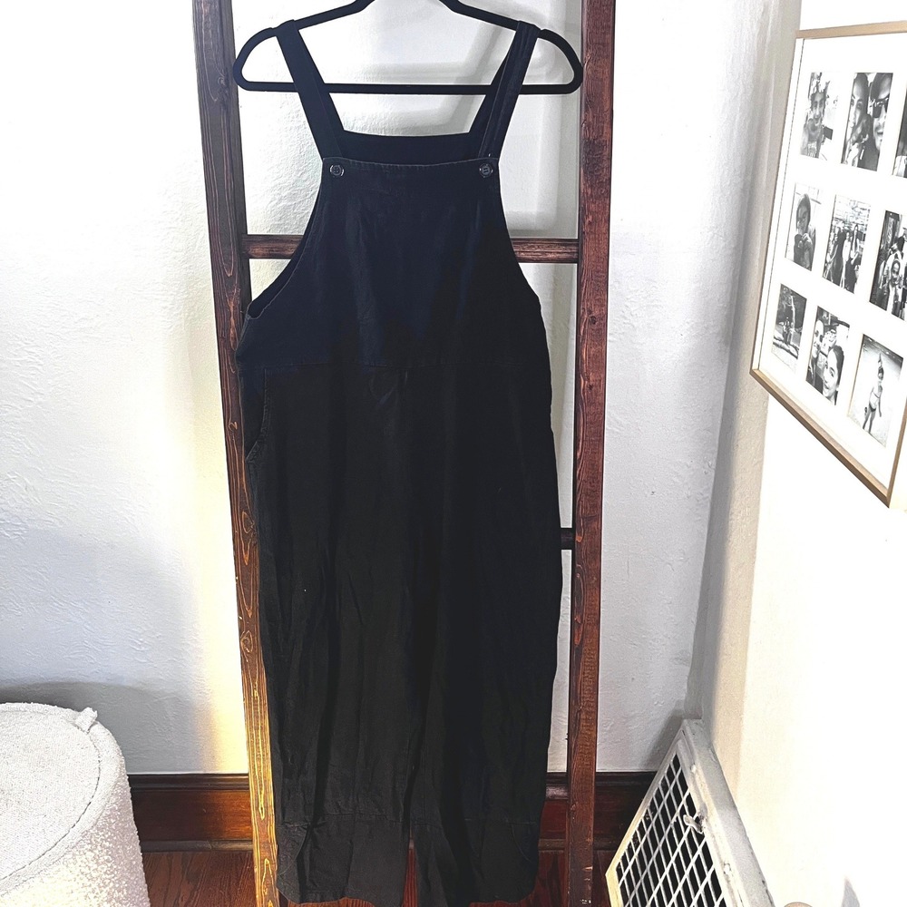 Black Cotton Bib Overalls Wide Leg Tulip Hem Dungarees Jumpsuit Overalls Boho